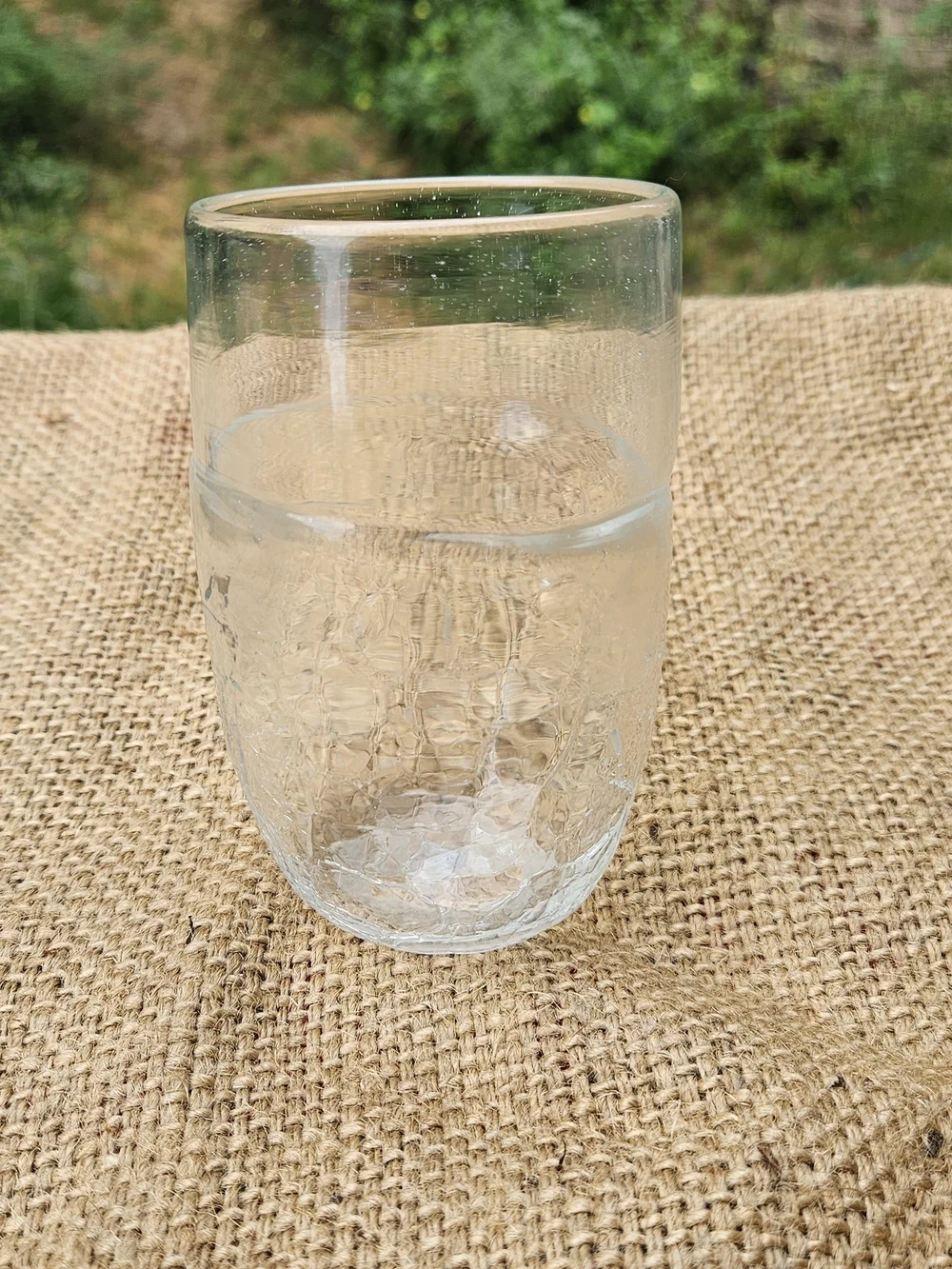 Signed Art Glass Tumbler or Vase Clear Cases Crackle Glass 5 Inches Tall Vintage